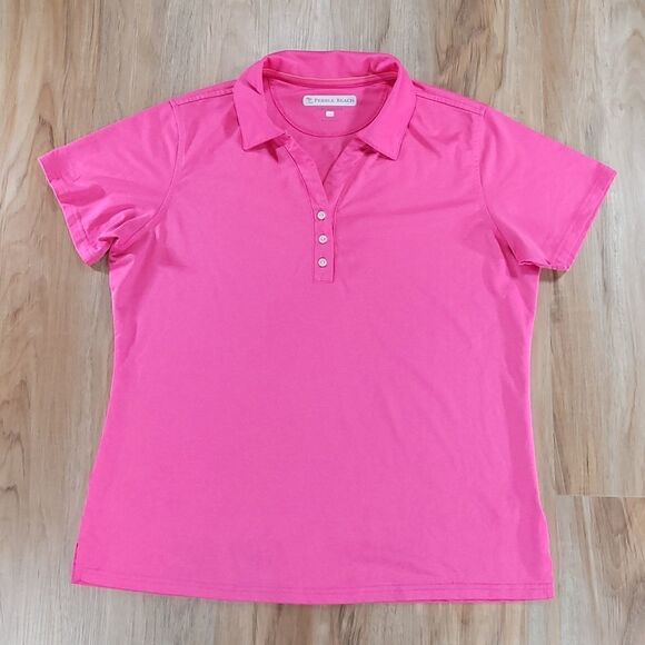 🔺️Pebble Beach Hot Pink Buttoned Vneck Collar Short Sleeve Shirt XLarge - Picture 1 of 9